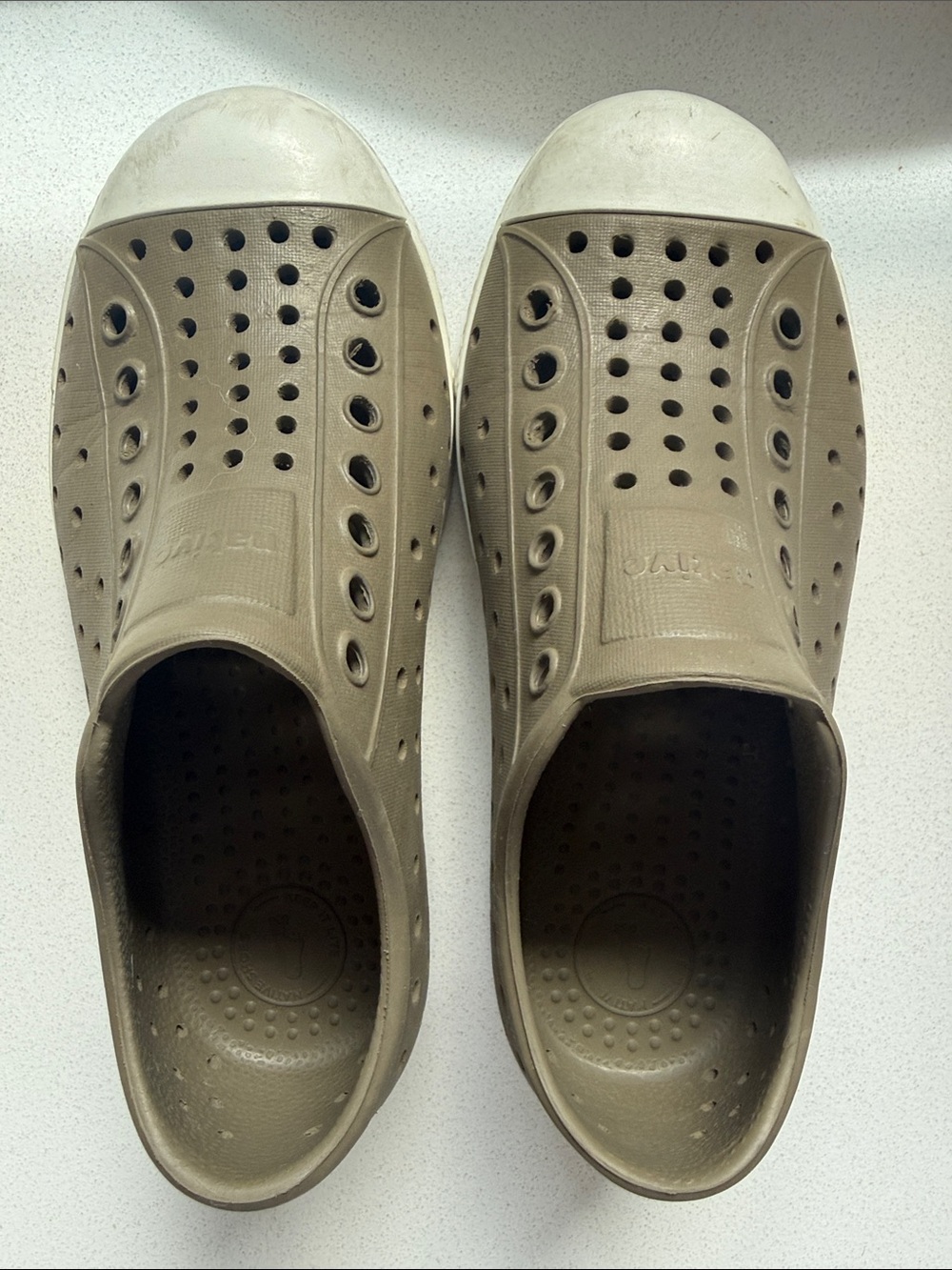 Native Shoes Kids Slip-On Clog in Olive Green with White Toe